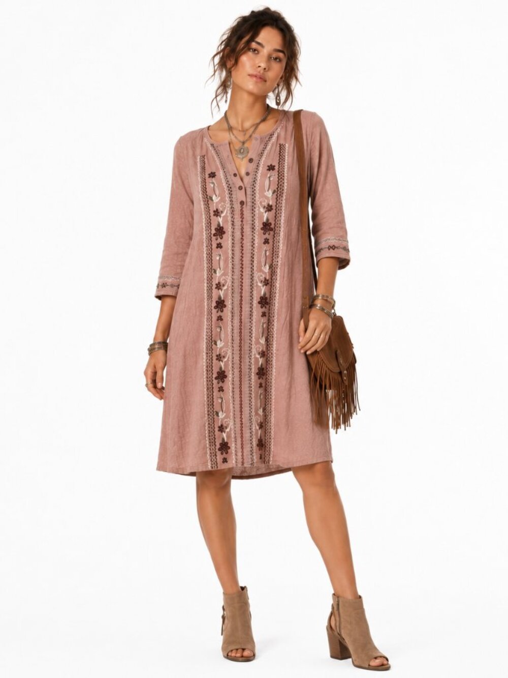 Hidden Alley Linen Blend Dress Womens M Blush Pink Embroidered Pockets Cottage